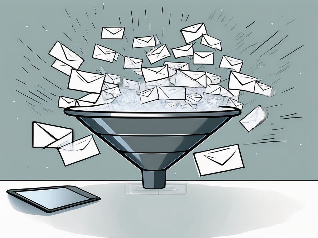 A digital document management system (ged) symbolized by a large funnel into which a flurry of emails are being poured