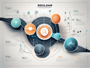 A digital roadmap with eight distinct steps leading towards a symbolic icon of a social network