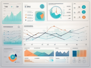 A project management dashboard displaying various symbols representing up-to-date information like charts